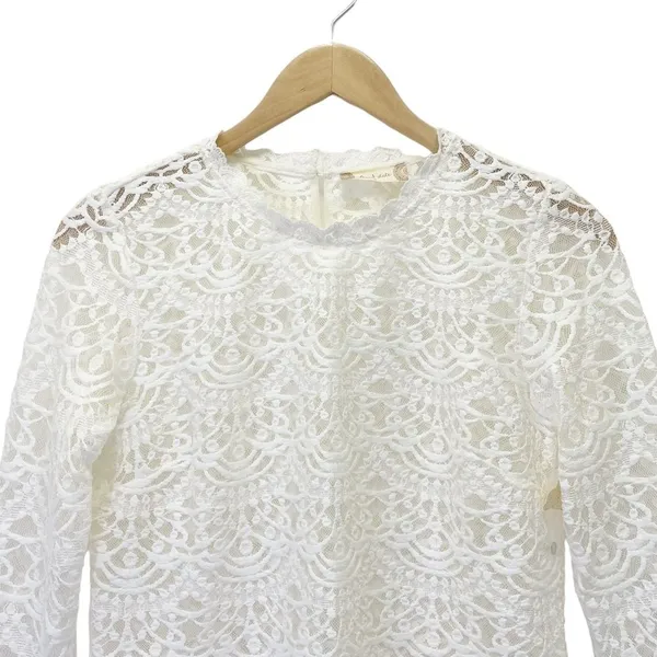 NWT Altar’d State Grace Lace Blouse Small Ivory Sheer Scalloped Romantic Top - Image 5
