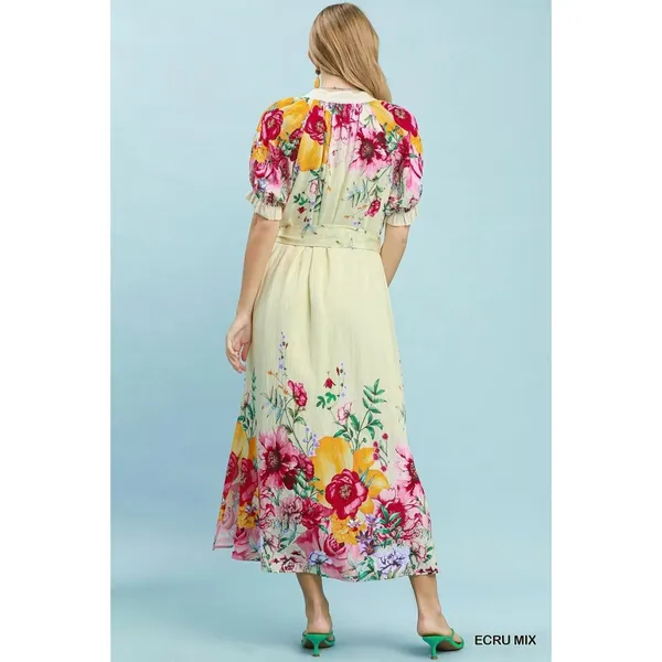 Umgee Mix Floral Border Print Midi Dress - Ecru mix - Large - Image 4