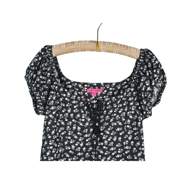 Betsey Johnson Y2K Floral Corset Milkmaid Midi Dress Size XL Black Coquette - Image 5