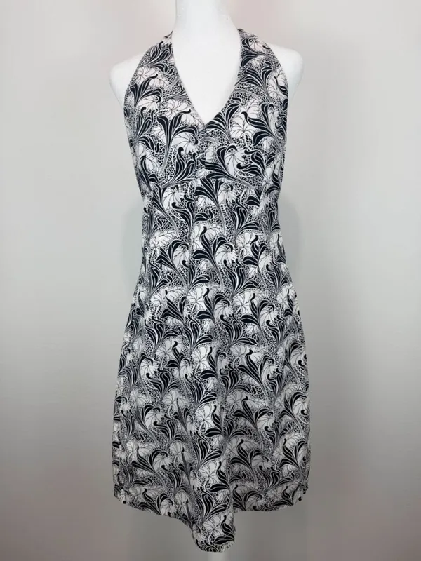 Tommy Hilfiger Women Size 12 Halter Dress Black White Floral Cotton Midi‎ - Image 12