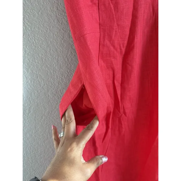 En Creme‎ Red Open Back Midi Dress Square Neck Ramie Cottagecore Boho Sz S - Image 8