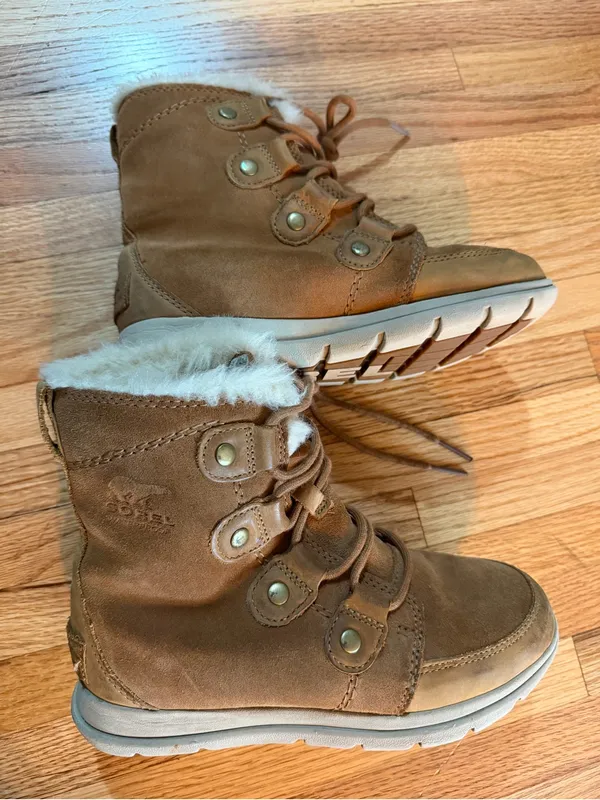 Sorel Explorer Joan Tan Faux-Shearling Lace-Up Ankle Booties-6 - Image 7