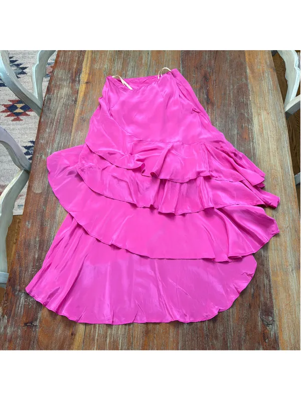 FARM RIO Dark Pink Marrocaine Ruffle High-Low Skirt NWT Flaws Size XXS - Image 15