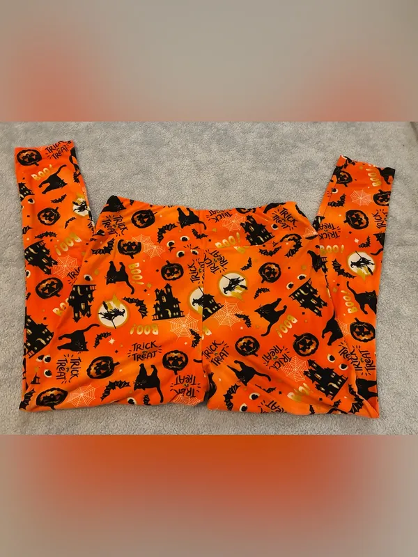 Women’s Terra & Sky Brand Halloween Orange Printed Leggings Size 1X - Image 5