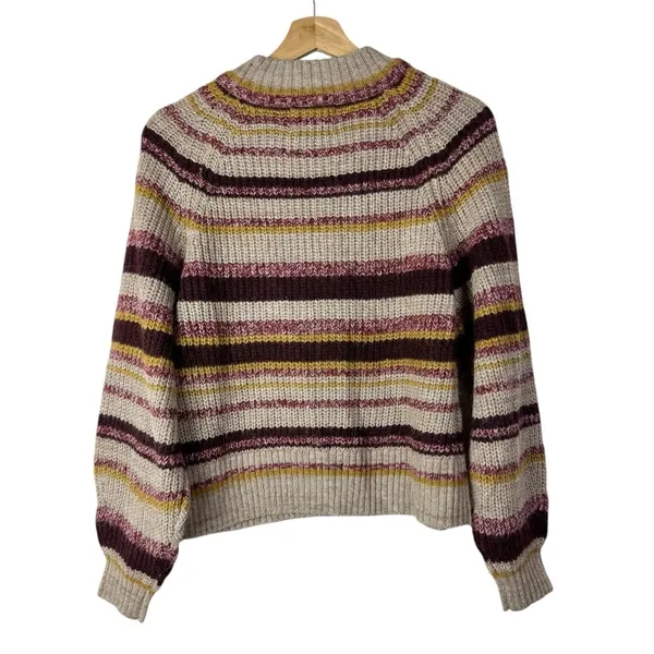 Old Navy Beige‎ Red Stripe Mock Neck Cropped Crewneck Sweater S - Image 3
