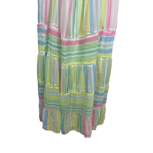NWT Pastel Stripe Maxi Dress Cottage Coquette Beachy Tiered Tie Back Sundress S - Image 5