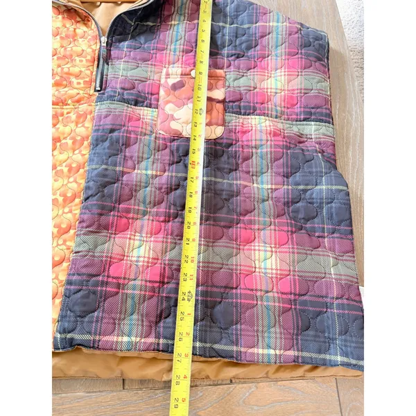 Urban Outfitters Quilted Mixed Print Poncho Womens Orange‎ Plaid OS - Image 3