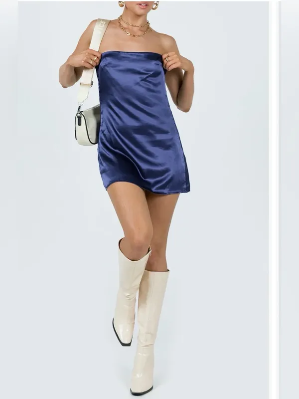 Princess Polly Navy Satin Slip Dress - Image 8