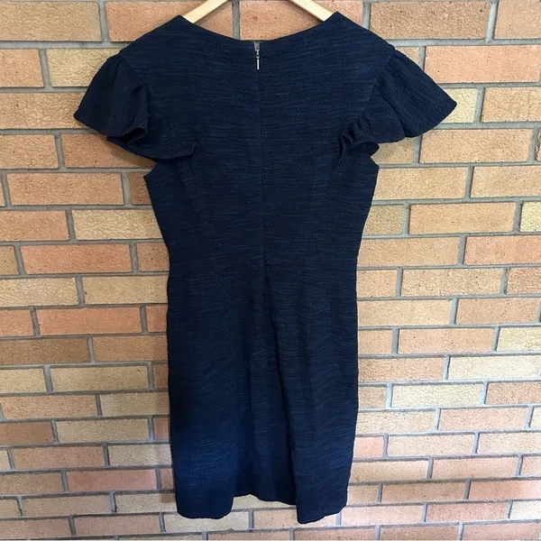Rebecca Taylor Navy Blue Tweed Ruffle Sleeve Top Dress Women’s Size 4 - Image 4