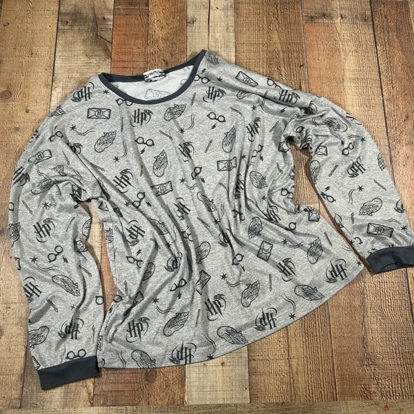 Harry Potter Wizarding World Gray Pajama Set Long Sleeve Joggers Large HP Print - Image 5