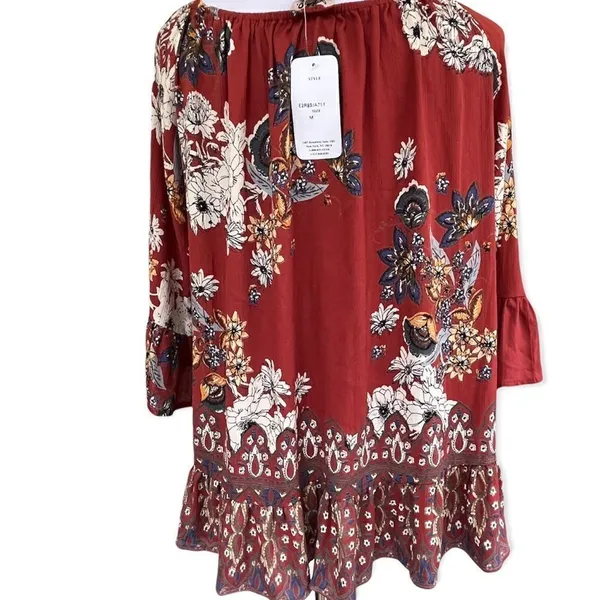 Lola P floral boho bell sleeve ruffle blouse M NWT - Image 3