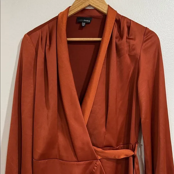 Lucy Paris Sienna Silk Wrap Dress in a rust or spice color EUC - Image 2