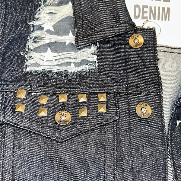 Agile denim sleeveless dark wash Denim Vest Studded Details & America detail - Image 4