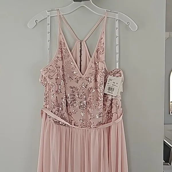 David’s Bridal Blush Pink & Rose Gold Sequin Bridesmaid Dress Size 16 NWT - Image 8
