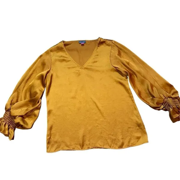 Vince‎ Camuto Blouson-Sleeve Blouse burnt orange rust Sz S - Image 6