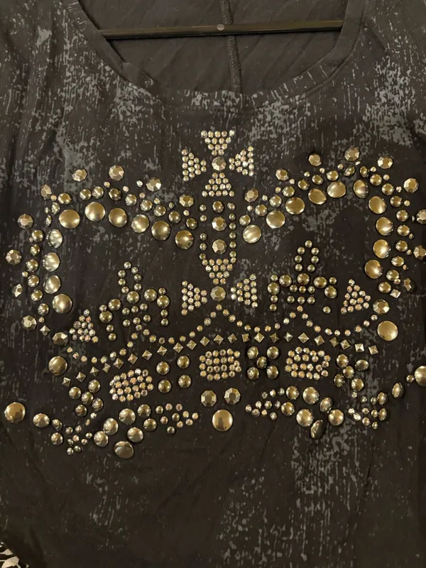 Rock & Republic top long sleeve black rhinestones studs crown M 90s - Image 3