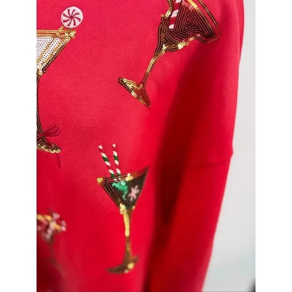 State of Mine Christmas Cocktail Sequin Sweatshirt Large Red Bling - Image 10