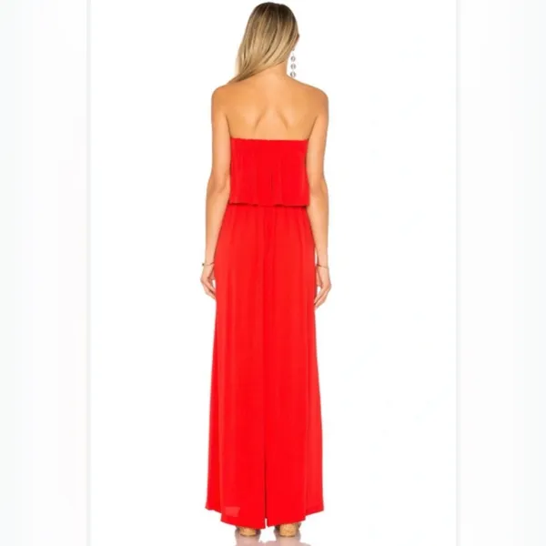 Free People Gia Red Crepe‎ Strapless Flounce Top & Wide Leg Pants Set Size Small - Image 3