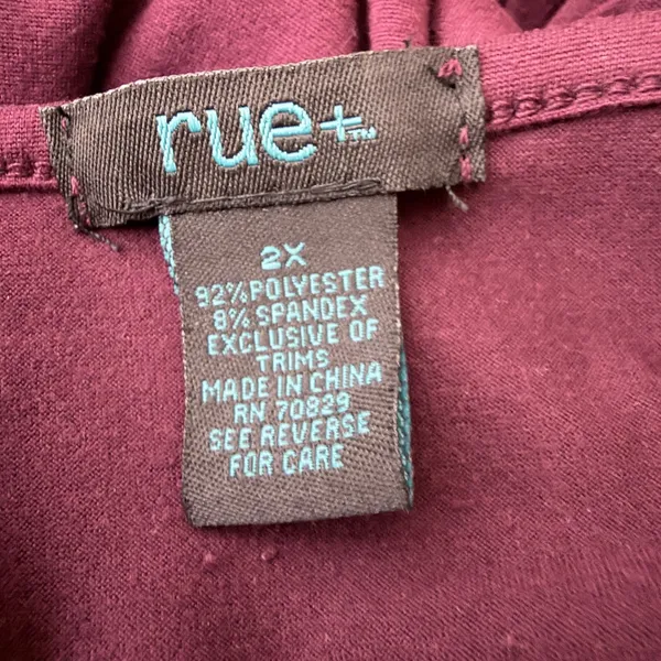 Rue+ Lace Up Grommet Women 2X Burgundy Long Sleeve Edgy‎ Goth V-Neck WitchyShirt - Image 7