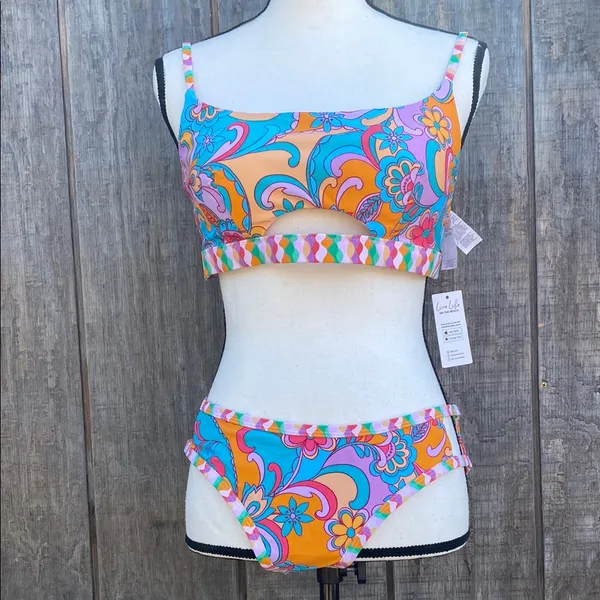 Cupshe 70’s Paisley Floral Print Two Piece Reversible Swim Bikini Set Size L - Image 3