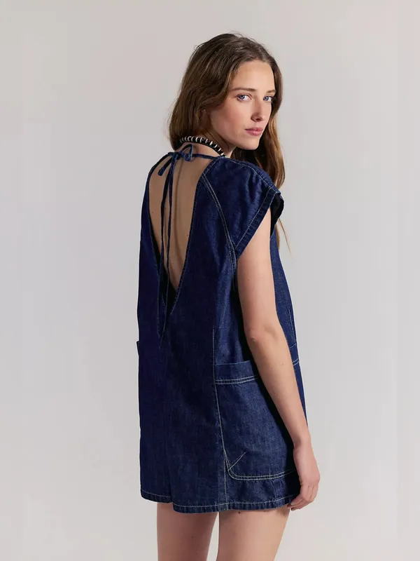 Free People Free Fall Denim Romper in Deep Blue S - Image 5