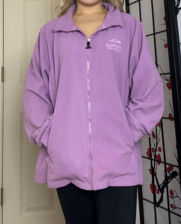 Lilac Purple Fleece Embroidered SeaWorld San Diego Zip-Up Jacket - Image 3