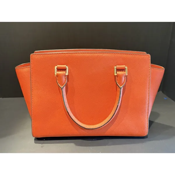 Michael Kors Selma Medium Saffiano Leather Satchel Bag Orange Gold Hardware - Image 4