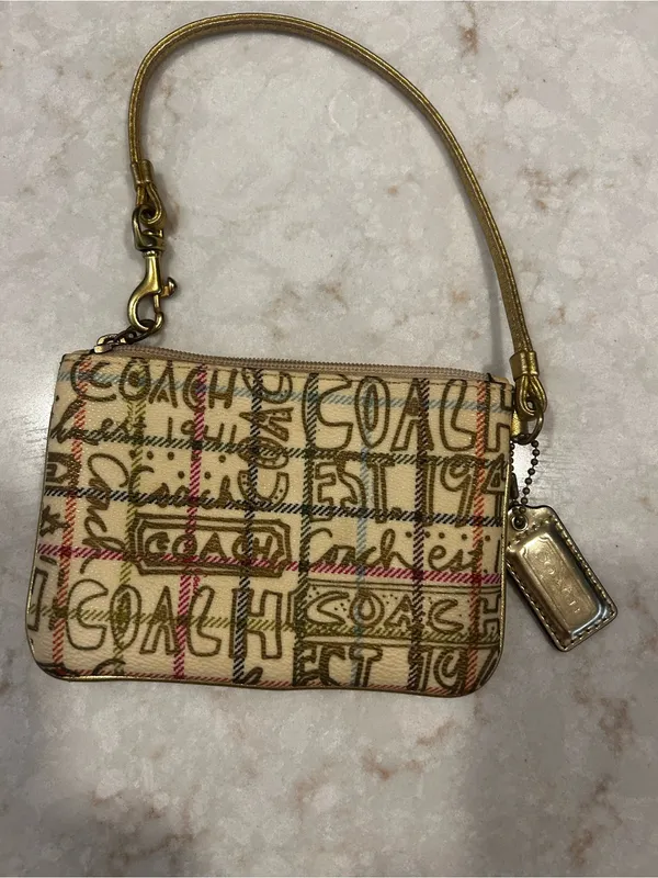 Vintage Coach Graffiti Tattersall Wristlet Gold Plaid Scribble Legacy 1941 Y2K - Image 3