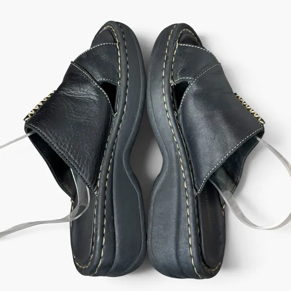 Vintage Y2K Skechers Black Leather Chunky Platform Slide Sandals Size 6 Grunge - Image 5