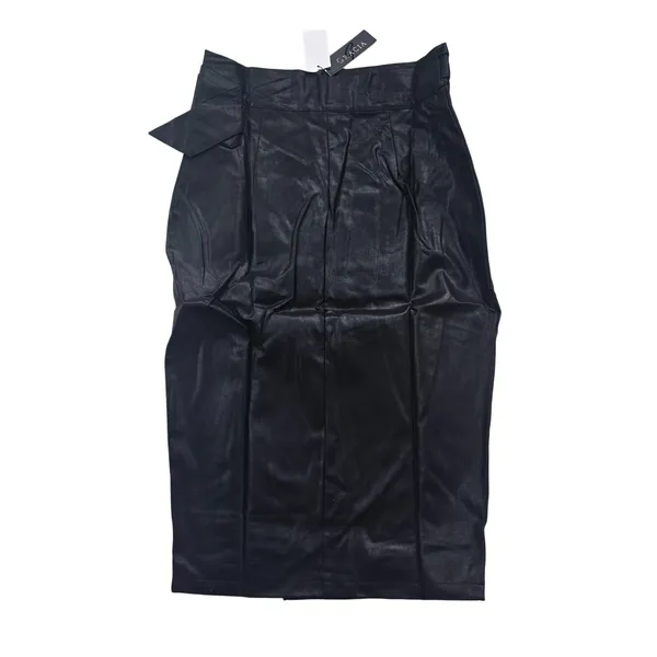 GRACIA‎ NWT Faux Leather Wrap Midi Skirt Black Tie Waist Pencil Skirt Size Large - Image 4