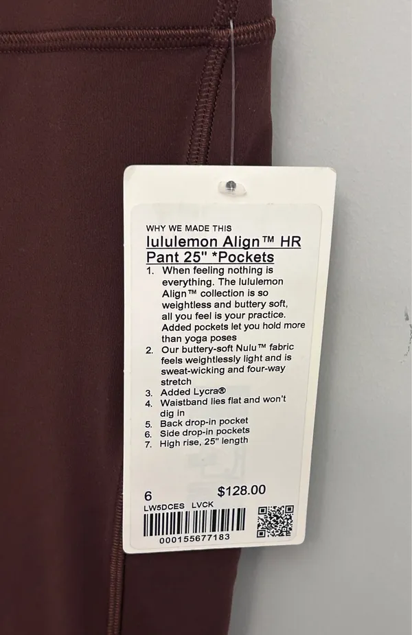 Lululemon Align High Rise leggings with pockets 25” size 6 Lava Cake NWT - Image 6