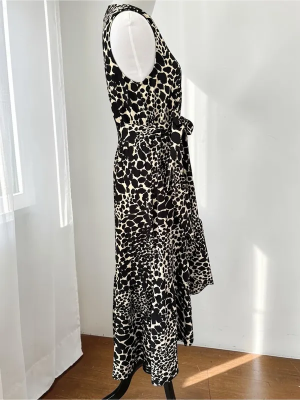 NWT Who What Wear Swirling Leopard Wrap Ruffle High Low Maxi Dress XS - Image 8