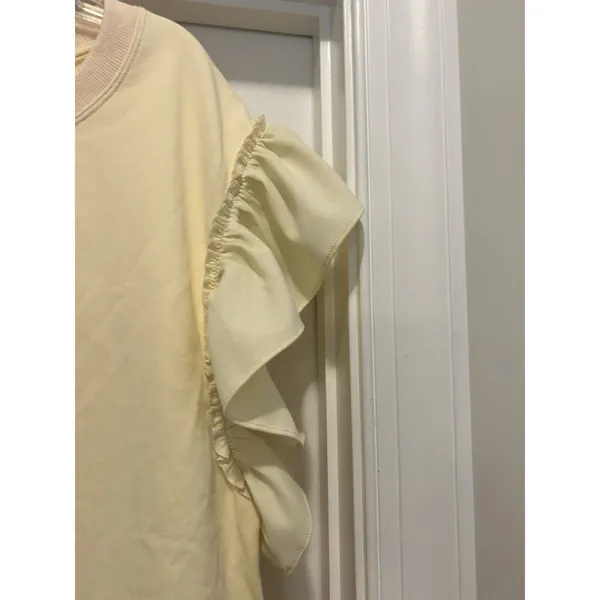 Cream Ruffle Cap Sleeve Knit Blouse Top Women Size XL Minimalist Preppy Whimsy - Image 3