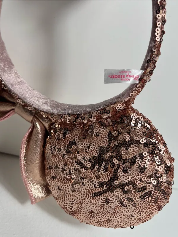 Tokyo Disney Resort Minnie Mouse Rose Gold Sequin Bow Headband Ears - Image 9