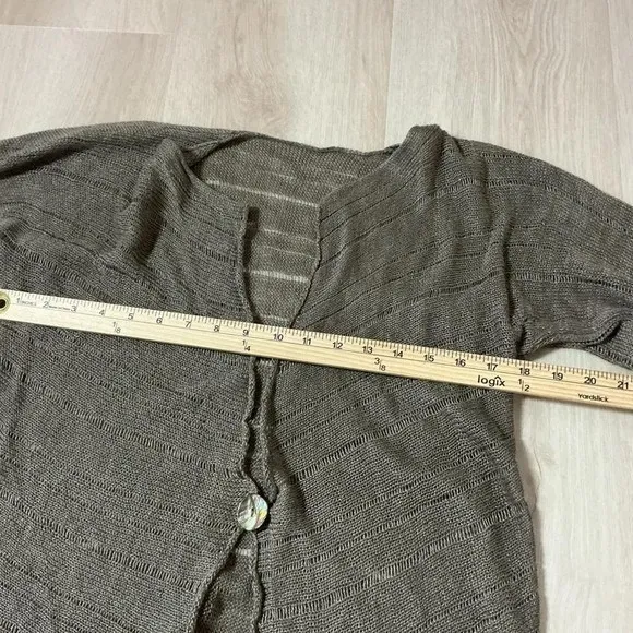 Earthy Sheer Pointelle Knit Layering Cardigan Women M Brown Single Button - Image 5