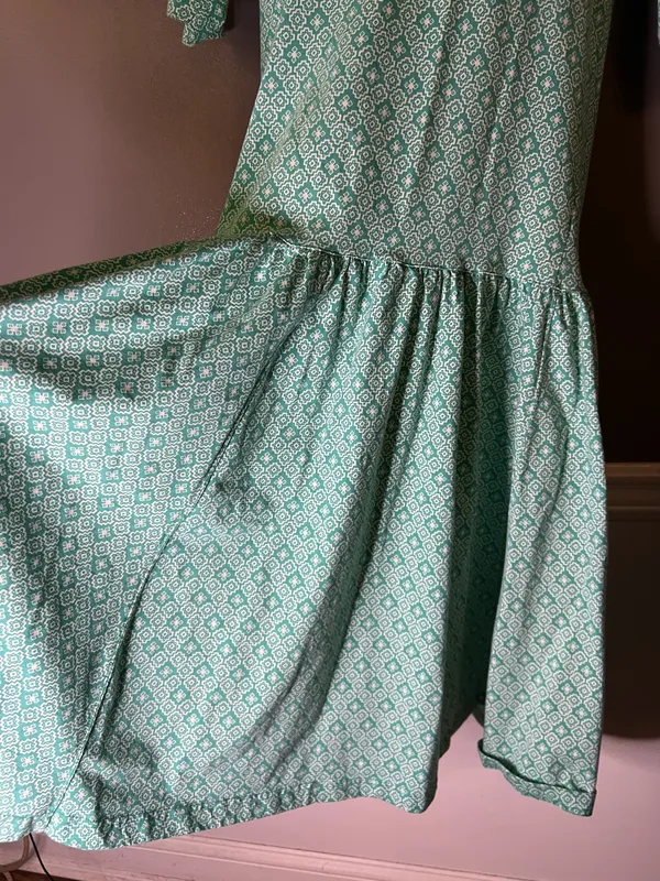 Vintage Intro T Shirt Dress Womens Medium Green Geometric Drop Waist Midi Cotton - Image 6