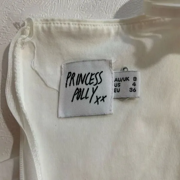 Princess Polly White Ruffle Hem Mini Dress Size 4 | Square Neck Cami Slip Dress - Image 3