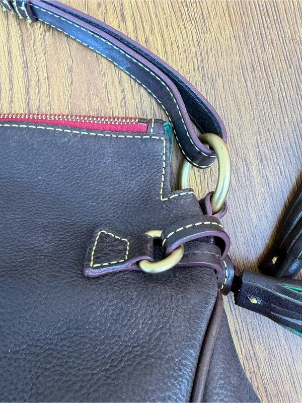 Dooney & Bourke Florentine Leather Medium Hobo Shoulder Bag Brown Tassel - Image 8