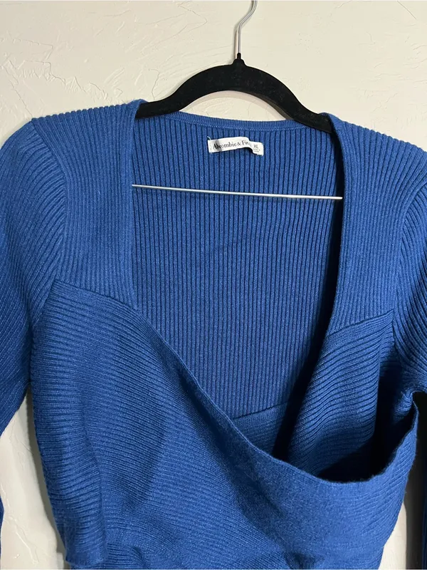 Abercrombie & Fitch‎ Luxeloft Blue Sweater Ribbed Wrap Thong Bodysuit - Image 3