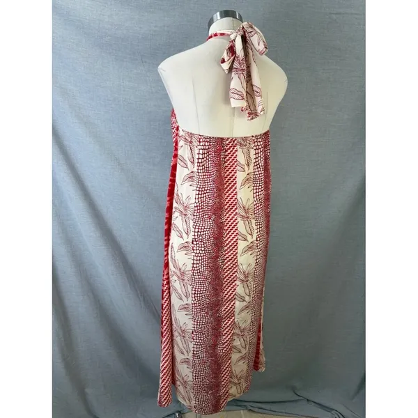 NWT Banana Republic Red White Mixed Print Halter Maxi Dress Tie Neck S Resort - Image 4