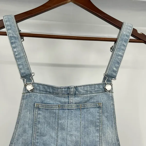 Old navy distressed medium wash denim blue jean shortalls overalls size XS - Image 3