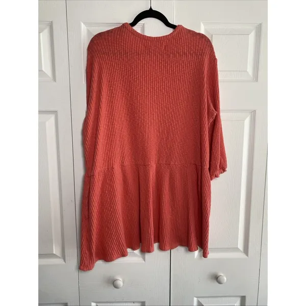 Free People FP Beach Henley‎ Mini Dress Womens Size S Coral Waffle Knit Boho - Image 6