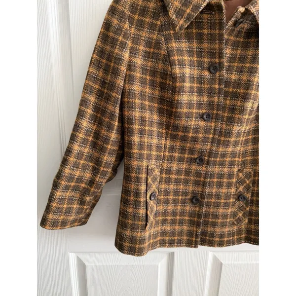 Vintage Pendleton Plaid Wool Jacket Green Brown Yellow Button Women's 12 - Image 3