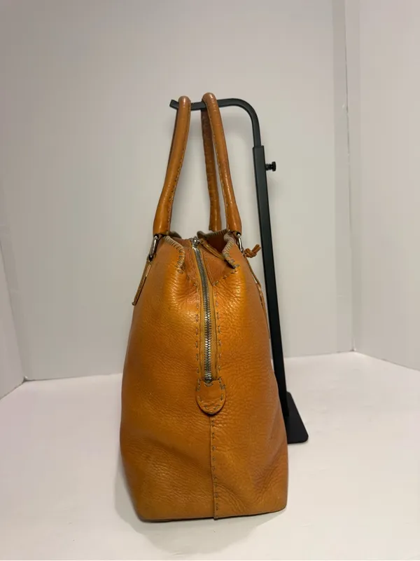 Vintage Fendi Selleria Pebbled Leather Satchel – Cognac Brown - Image 8