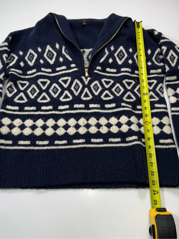 J. Crew Wool Blend Navy and White Fair Isle Half-Zip Sweater - Image 3