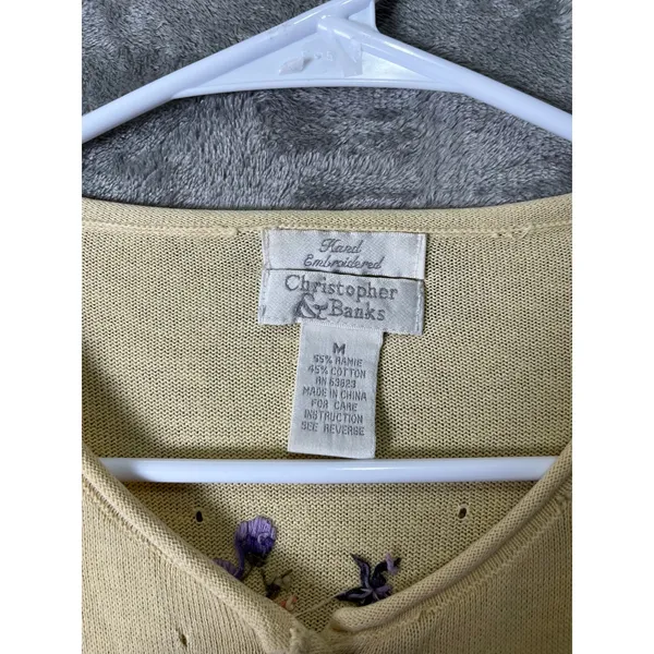 Vintage Cottagecore Yellow Floral Embroidered Cardigan Soft Girl Grandpa Core MD - Image 6