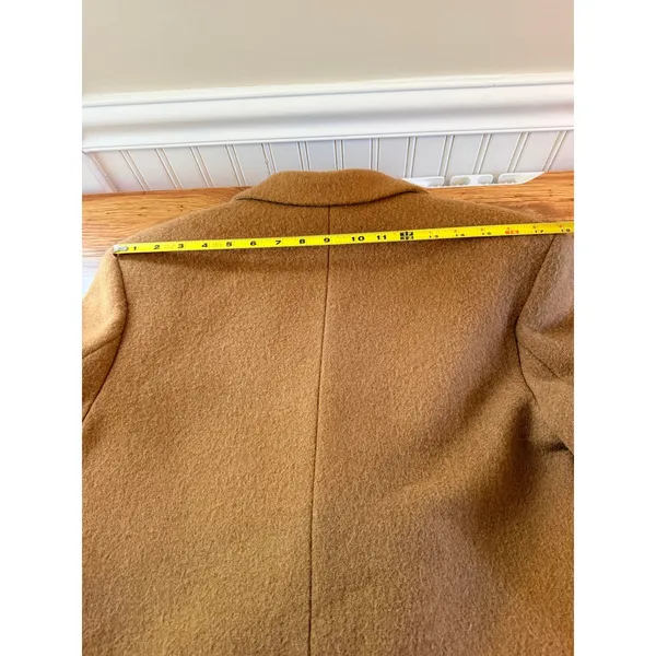 Sandro Straight Cut Brushed Wool Coat Double Breasted Long Camel Brown 36 S - Image 8