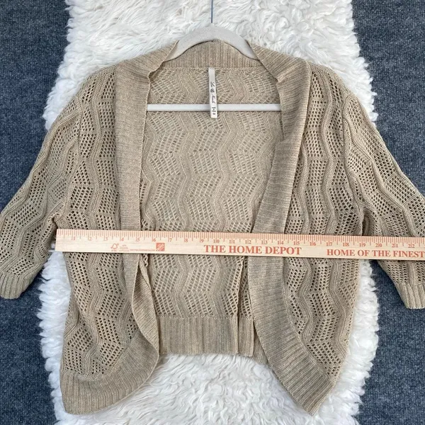 Beige Cream Knit Open Front Quarter Sleeve Bolero Shrug Cardigan Cottagecore - Image 7