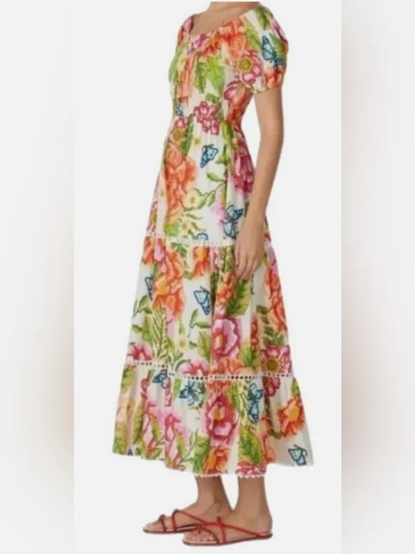 Farm Rio colorful tropical printed Macie Tiered Maxi Dress size XSMALL - Image 3