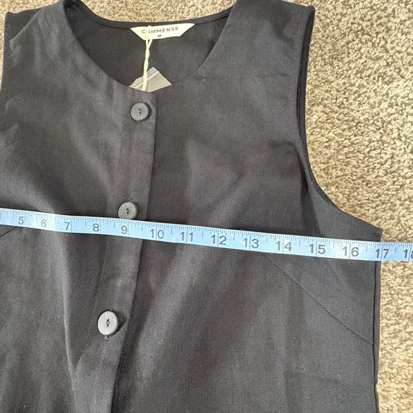 Commense Button Up‎ Vest Women Med Black Linen Blend Capsule Minimalist Office - Image 10